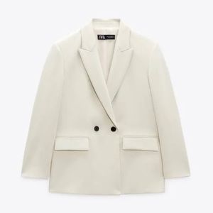 Zara - Oversized Double Breasted Jacket - Ecru - Women